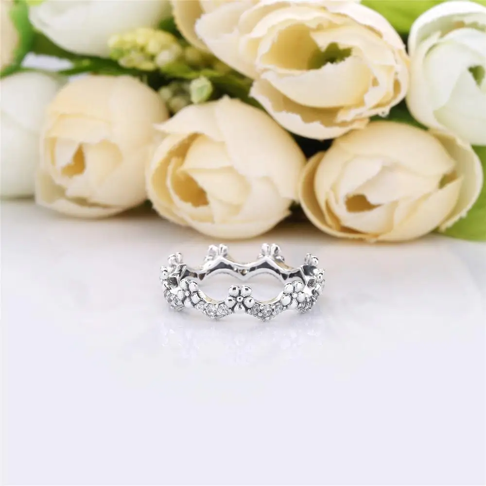 

100% 925 Sterling Silver Flower Crown Rings flower garland Different Metals Or Stack With Crown Rings Jewelry Gifts