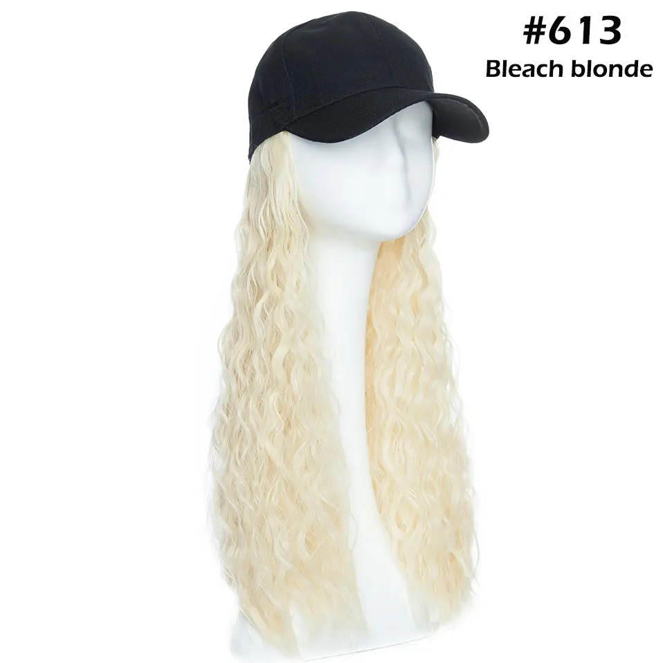 bleach blonde Snoilite 1" волнистая бейсбольная кепка для волос удлиняющие синтетические волосы с черной кепкой интегрированная шапка с волосами для волос стиль девушки волос - Цвет: bleach blonde