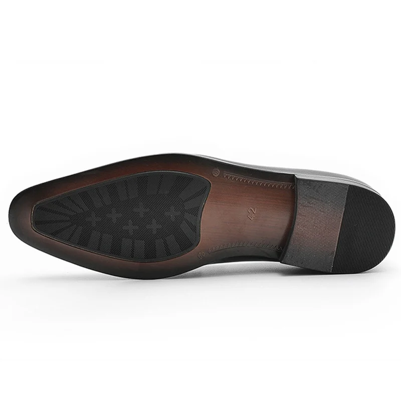 

Elegant Genuine Leather Man Heeled Comfortable Casual Loafers Pointed Toe Slip on Tassels Men's Formal Dress Office Shoes HS156