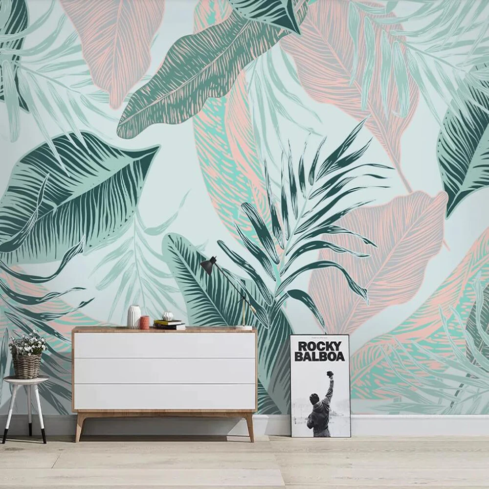 

Milofi custom 3D wallpaper mural Nordic minimalist abstract lines tropical leaves living room bedroom background wall decoration