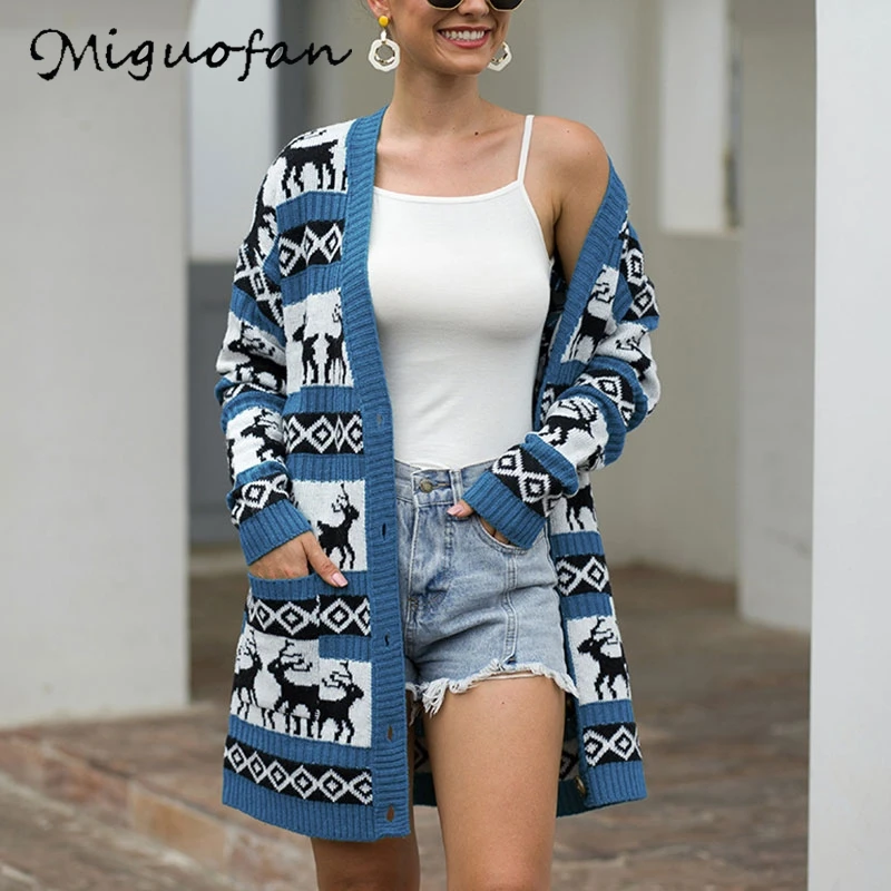 Miguofan women cardigans sweaters elegant christmas plus size outwear autumn winter coats button pocket cardigan |