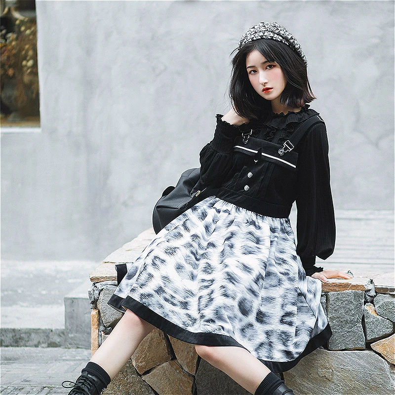 

Black/white Leopard Sexy Punk Gothic Lolita Dress Daily Leopard Jsk Loli Dresses Fashion High Street Retro Lolita Girl Dresses