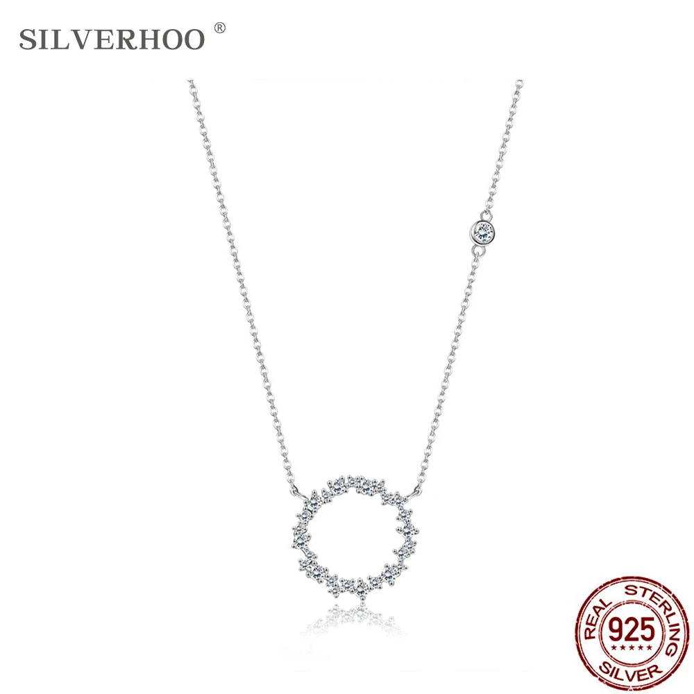 

SILVERHOO Choker Necklaces For Women 925 Sterling Silver Circle Full Cubic Zirconia Pendant Necklace Silver Jewelry New Arrival