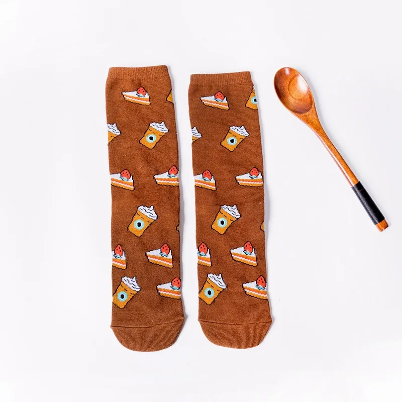 As shown Men and women food fruit print pattern socks avocado McDonald's cookies funny personality fashion print ladies socks lovers - Цвет: As shown