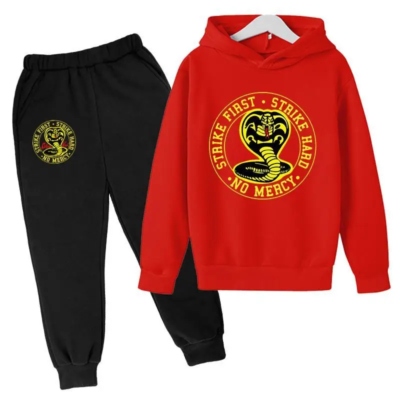 

kids hoodeis pant sets Cobra Kai Hoodie Boy Girl Autumn Vintage Tops Graphic Print Tracksuits Black Snake Sweatshirt Pullover