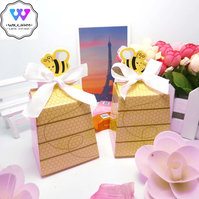 12 шт./лот Милая бумажная коробка для конфет с мультяшными пчелами и медом будущей