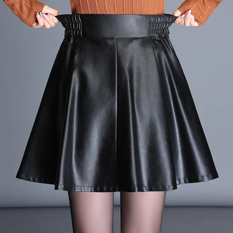 

Плиссированная Женская юбка из искусственной кожи, осень 2020, новая мини-юбка с высокой талией, сексуальные трапециевидные юбки из искусстве...