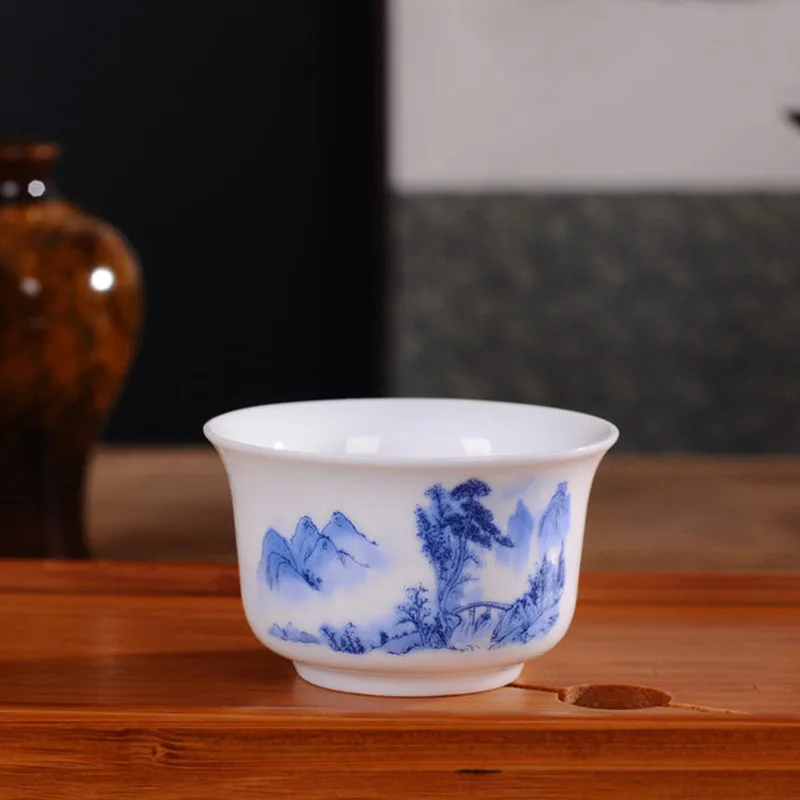

10pcs/set Blue and White Flower Pattern Tea Cup Porcelain Kungfu Tea Set Teaware Kitchen Drinkware Tea Accessories