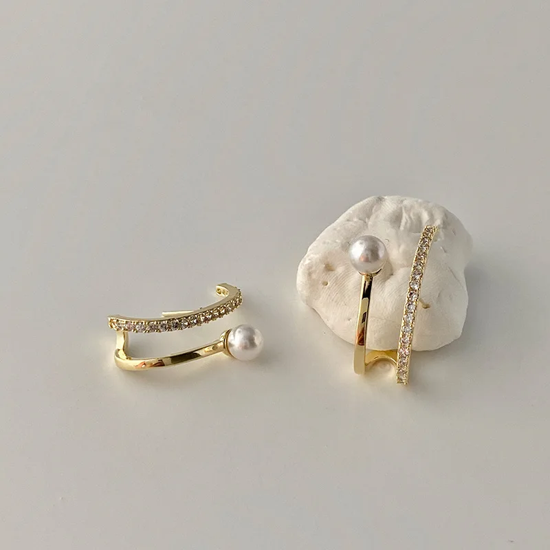 Корейские модные золотые двухслойные серьги-гвоздики с U-образным кристаллом и