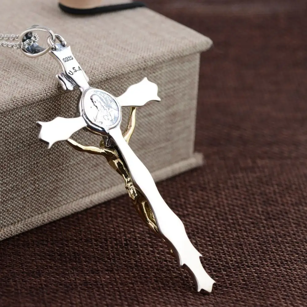 Настоящее Серебро S925 мужской кулон винтажное тайское серебро крест Иисуса