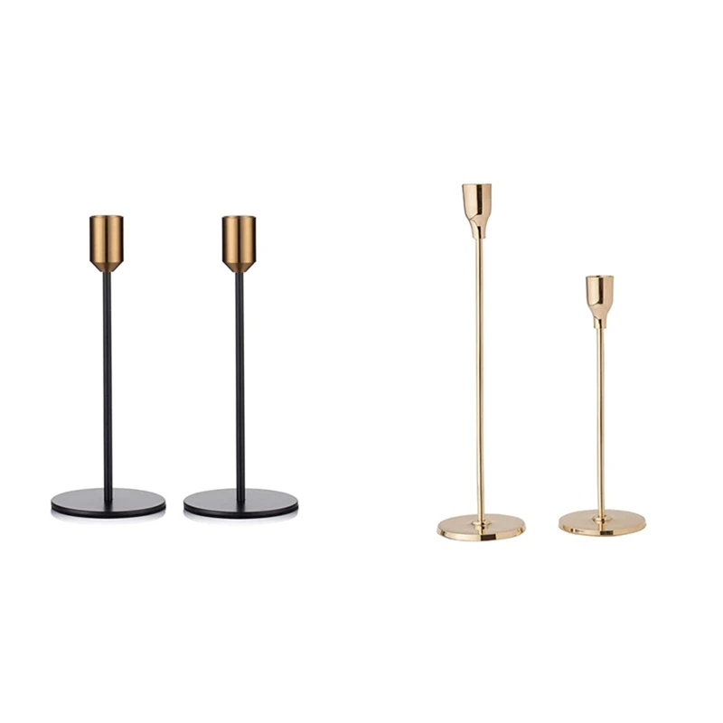 

4 Pcs Single-Head Taper Candle Holder for Kitchen Table or Home Decor, 2 Pcs Black-Gold & 2 Pcs Gold