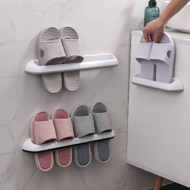 Estante de plástico para zapatillas de baño, estante de almacenamiento de zapatos montado en la pared, sencillo, para uso diario, Doble