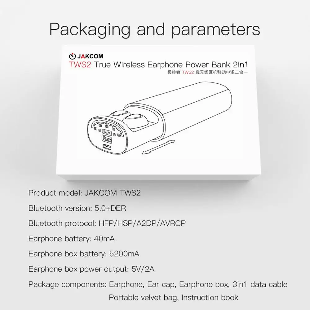 

JAKCOM TWS2 True Wireless Earphone Power Bank Newer than earphones cuffie case air casque funda headset