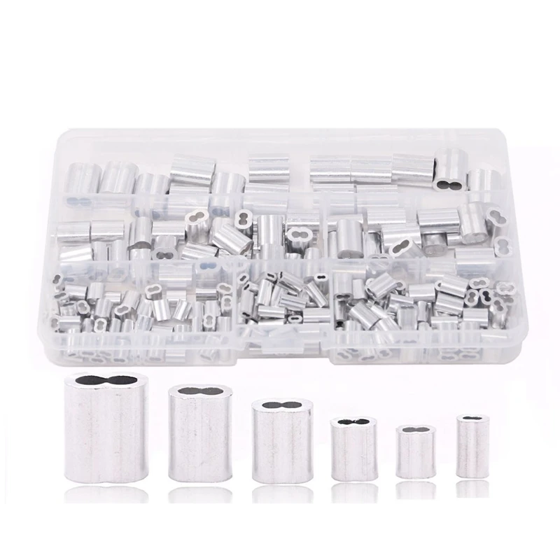

210 Pcs 6 Sizes Aluminum Double Tube Ferrule Crimping Ring Sleeve Suitable For Wire And Cable End Sorting Kit