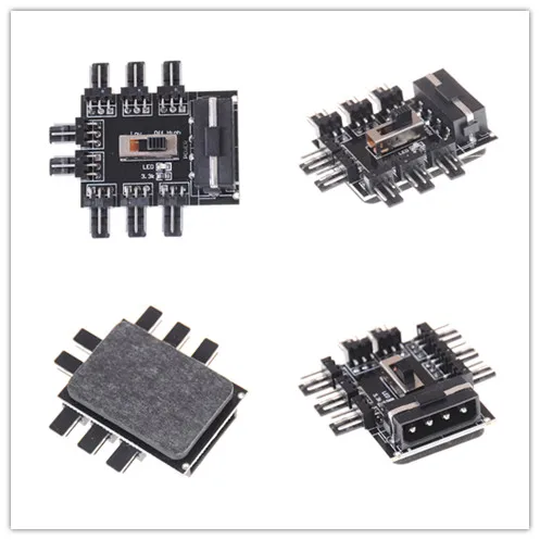

1 to 8 Way Splitter Cooler Cooling Fan Hub 3pin 12V Power Socket PCB Adapter 2 Level Speed Control PC Computer IDE Molex
