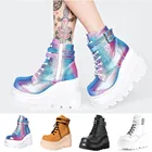 Женские ботильоны в стиле панк Goth, модные ботинки на платформе, на молнии, разноцветные, на осень