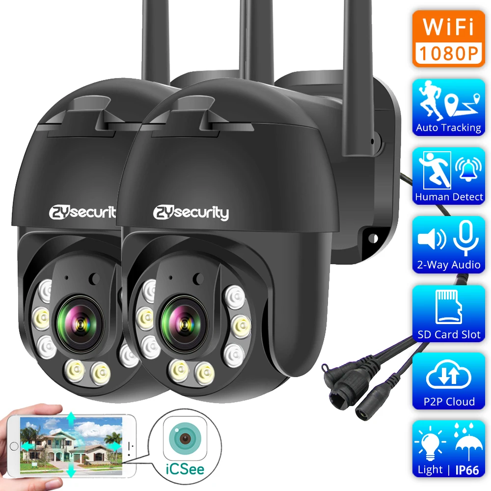 

1080P PTZ Wifi IP камера наружная H.265 отслеживание движения металлический черный двойной светильник Беспроводная купольная камера видеонаблюдени...