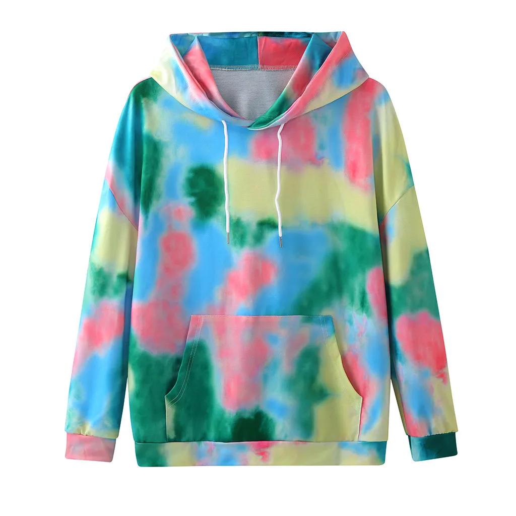 Women Tie-dye Causal Pullover Long Sleeve Round Neck Sweatshirt Top Blouse Для Женщин Sweetshirts Худи Толстовка Hoodies #SRN