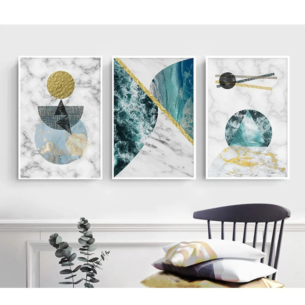 Европейская абстрактная Геометрическая мраморная круглая настенная Картина на