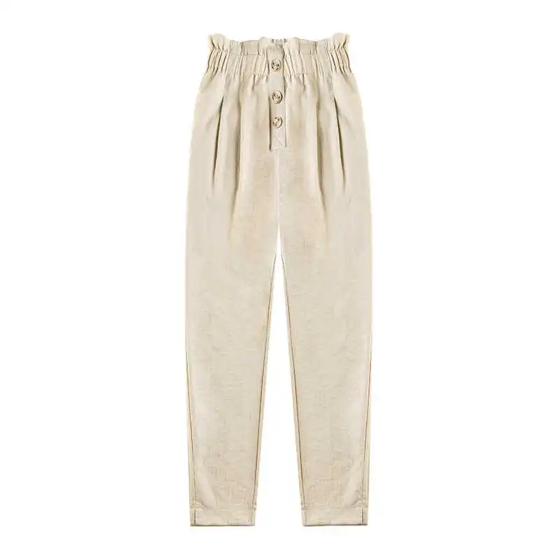 

Bud Khaki Summer Cotton Linen Harem Pants Cropped Spring and Autumn 2021 New Small Women's High Waist