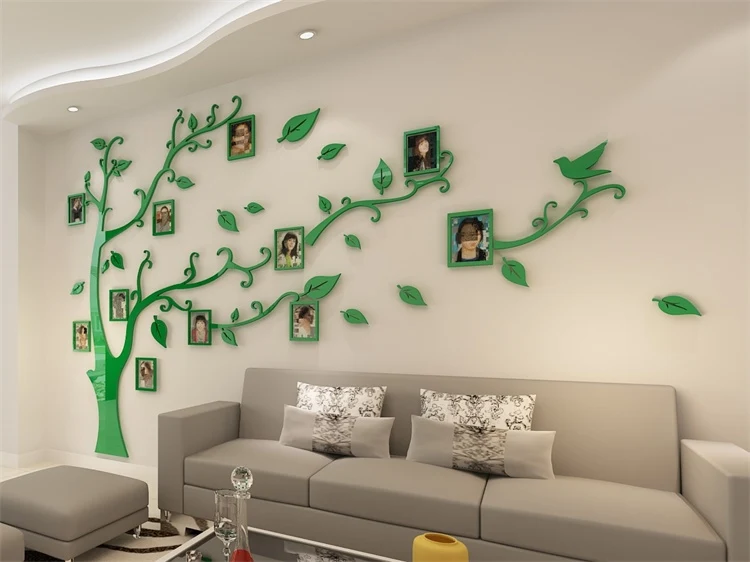 Green LEFT 3D DIY Семейные свадебные фото дерево ПВХ Наклейки на стены, художественные домашние ТВ фоновые декоративные наклейки на стены, 4 размера Настенный Плакат Фреска - Цвет: Green LEFT