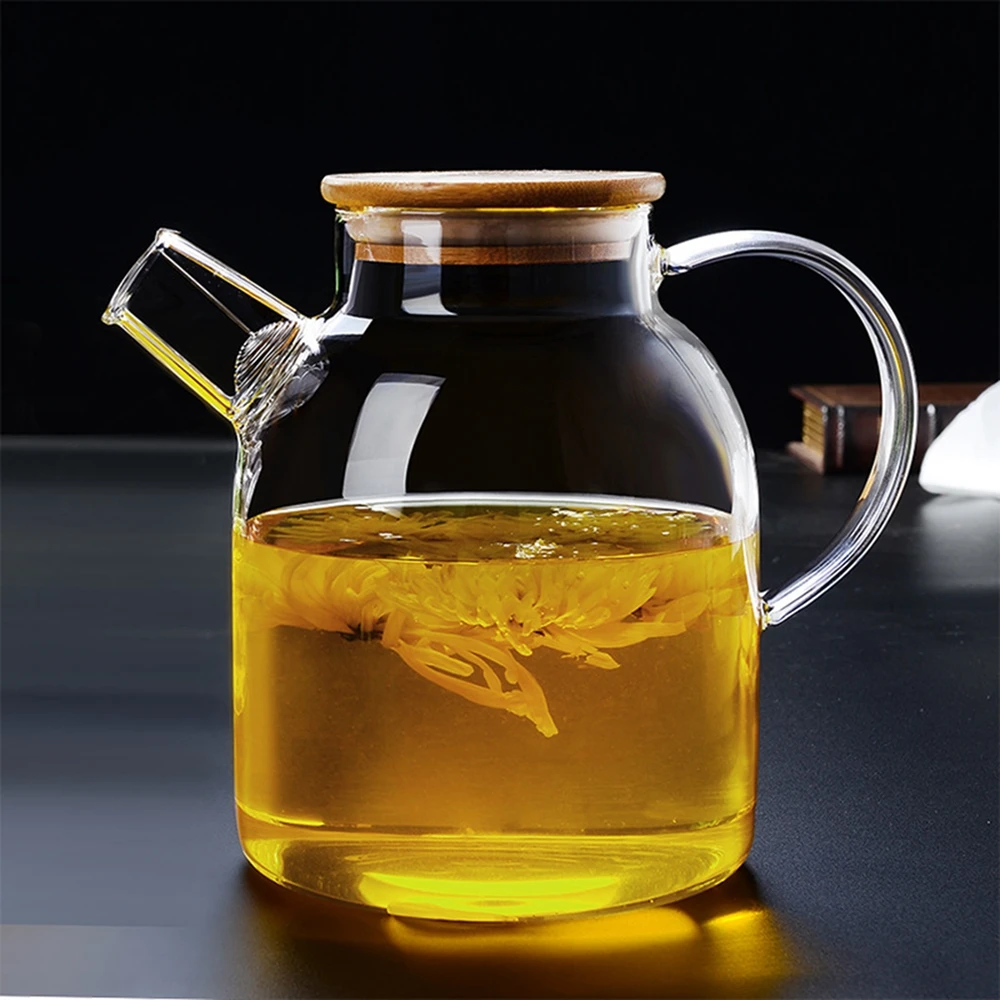 

Термостойкий чайник из боросиликатного стекла, фильтр для воды, прозрачный кувшин для сока с деревянной крышкой, домашняя посуда для напитк...