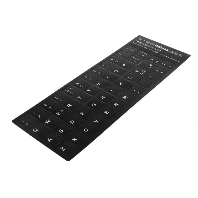 

Durable Russian/French/Spanish/Japanese/German/Arabic/Korean/Italian Keyboard Language Sticker Black Background with White T84C