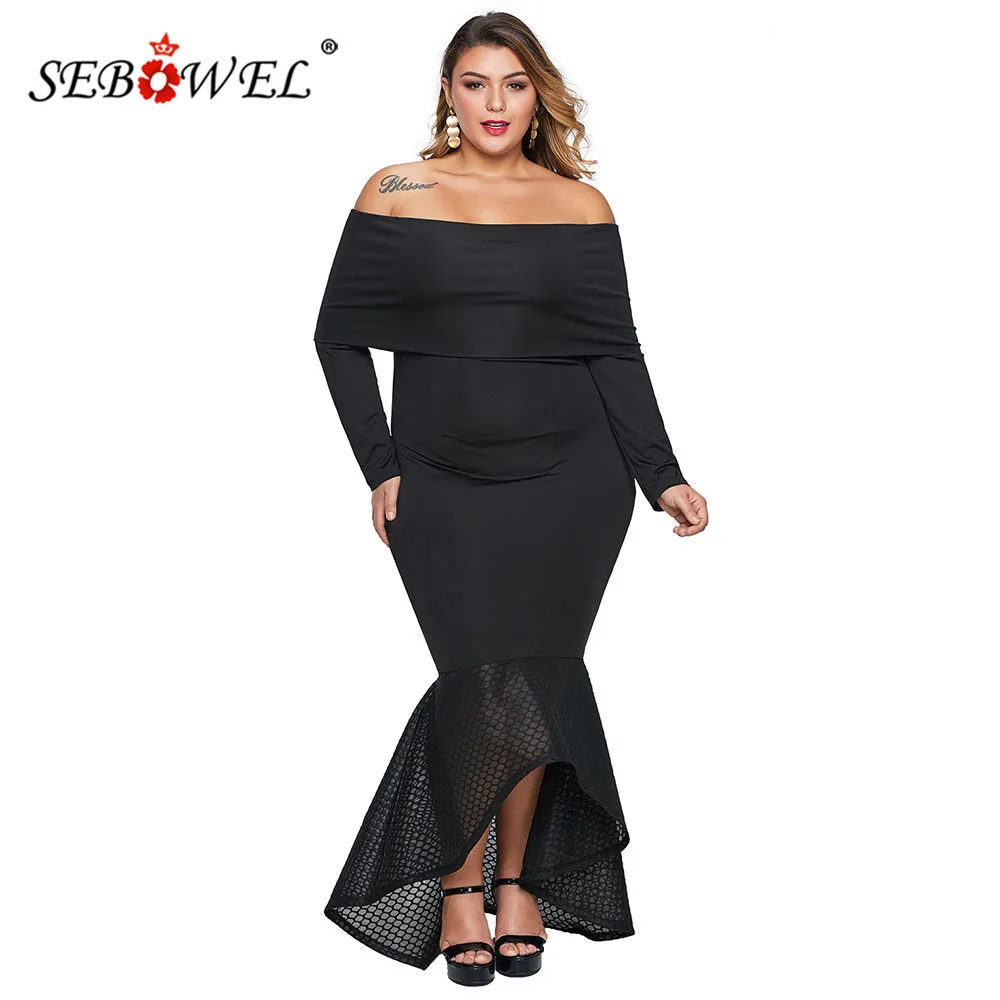 Женское длинное платье-Русалка с длинным рукавом и открытыми плечами | Женская