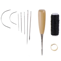 1 set good quality leather sewing needles stitching awl needle thread thimble shoe repair tool
