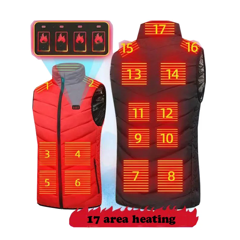 

17 Heating Zones Vest Electric USB Heated Jackets by Graphene Men Women Warm Sportswear Coat For Camping Plus Size Snow Winter