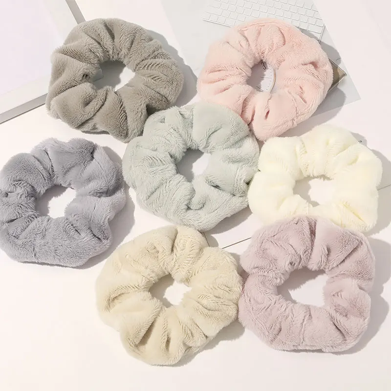 

Hair Tie Faux Fur Scrunchie Silky Solid Color Elastic Hair Bands Soft Hair Accessories Plush Hair Rope Faux Rabbit Fur