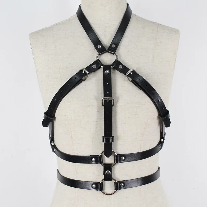 

Fashiuon Body Harness For Women Gothic Black Leather Bra Harness Bondage Sexy Lingerie Cage Bra Chest Straps suspender belt
