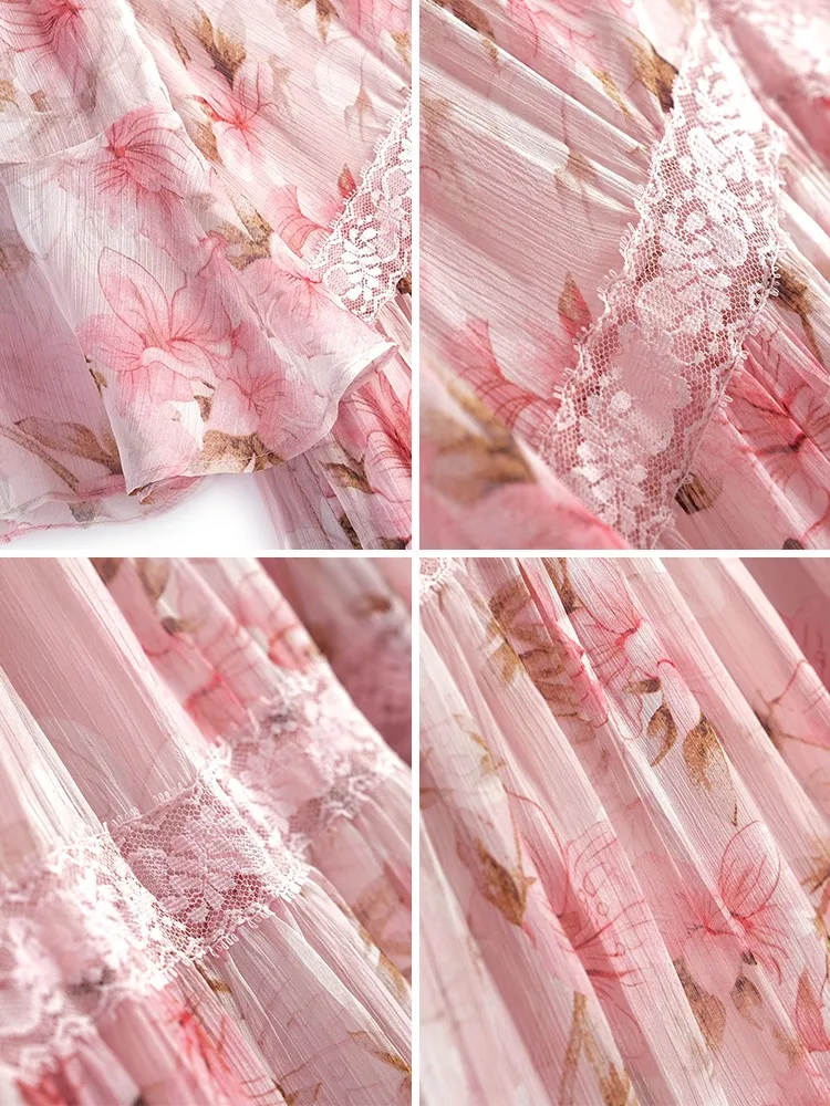 

Bohemian Floral Dress Lace Robe Longue Femme Women Dress Elegant Korean Ladies Dresses Luxury Women's Summer Sundress