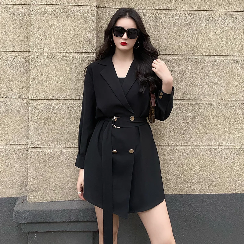 

Black Blazer Mini Dress Spring Women Solid Sashes Blazers Office Ladies Elegant Double Breasted Korean Harajuku jackets Vestidos