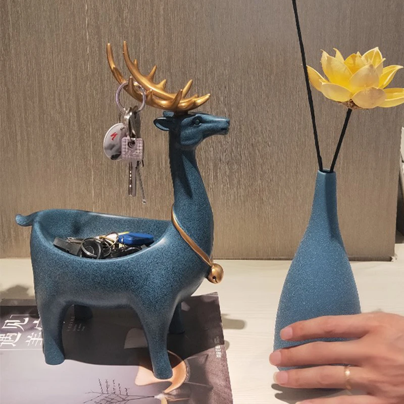 

Nordic Animal Ornaments Blue Fawn Storage Decoration Resin Deer Desk Decor Valentine'S Day Gift Desk Decoration