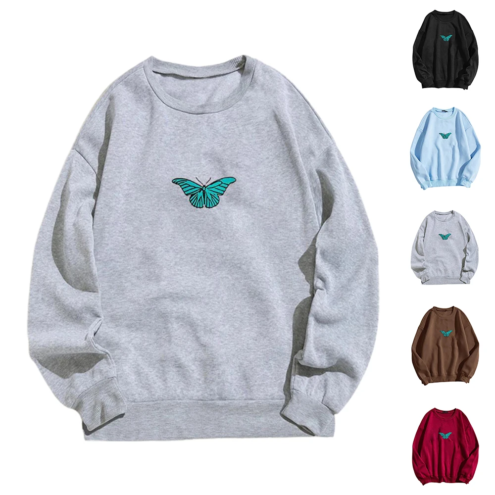 

Women Butterfly Printed Long Sleeve Crew Neck Sweatshirt Casual Loose Blouse Top Ladies Plain Casual Outwearing Tops Clothes
