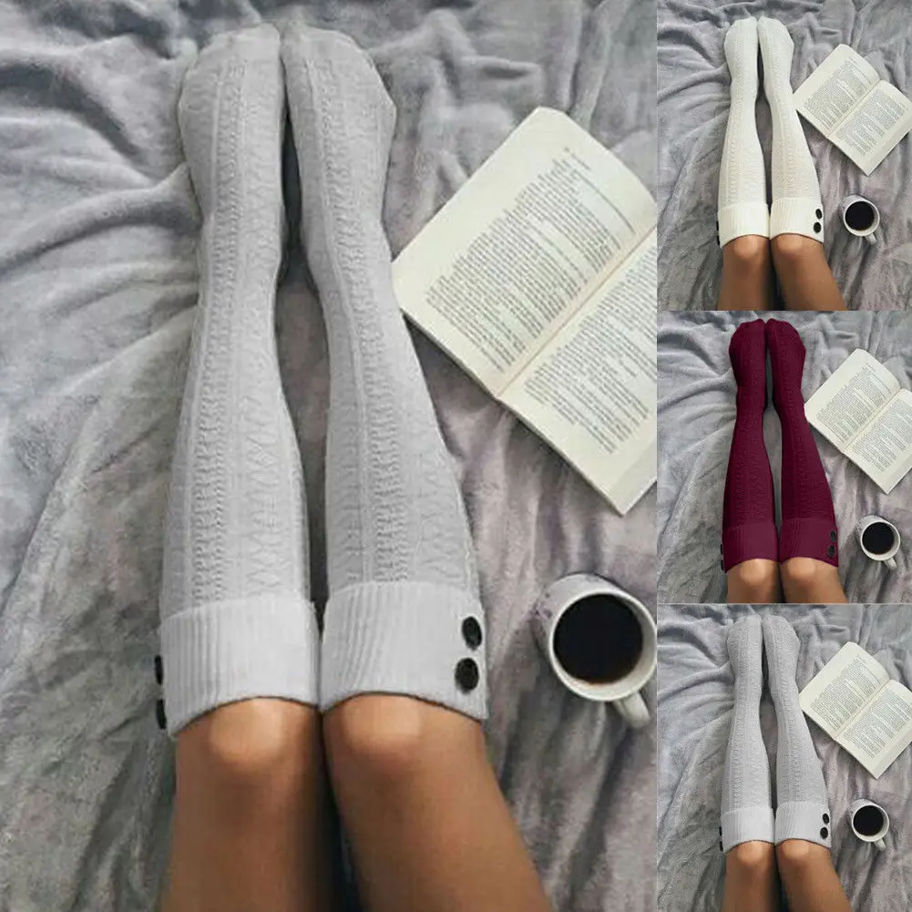 Новинка женские зимние трикотажные Гольфы выше колена чулки теплые длинные