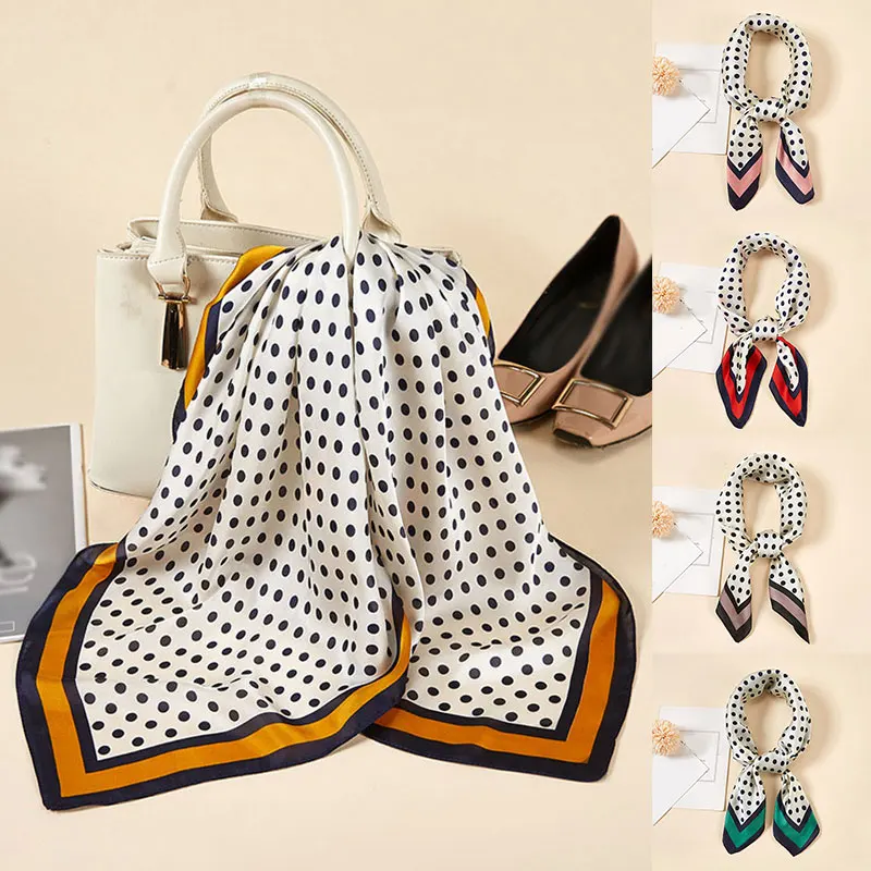 

Женский шелковый шарф, квадратные шарфы с принтом для волос, Офисная шаль для женщин, 70 см, шарфы для волос с принтом в горошек, повязка на гол...