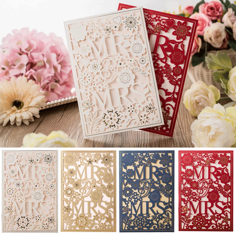 1 шт. бело-красная лазерная резка свадебные пригласительные открытки MR &amp MRS