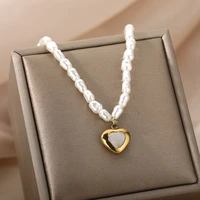 goth heart necklace for women stainless steel baroque pearl pendant pin chain choker necklaces femme aesthetic jewelry gift