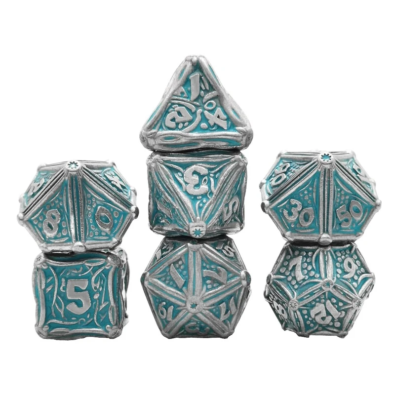 

7pcs Heavy Duty Metal Dice Set Solid Polyhedral RPG Role Playing Game Dice Set E56D