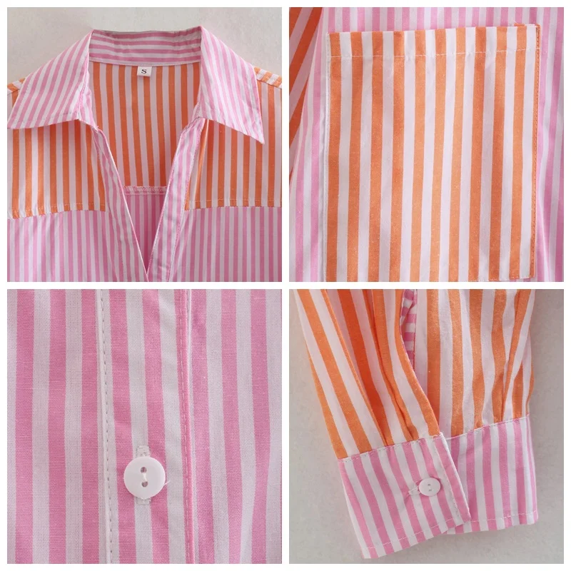 

MosiMolly 2021 Trendy Color Block Striped Blouses Shirt Tops Women Casual Pockets Cotton Blouses Shirt Female Blusas