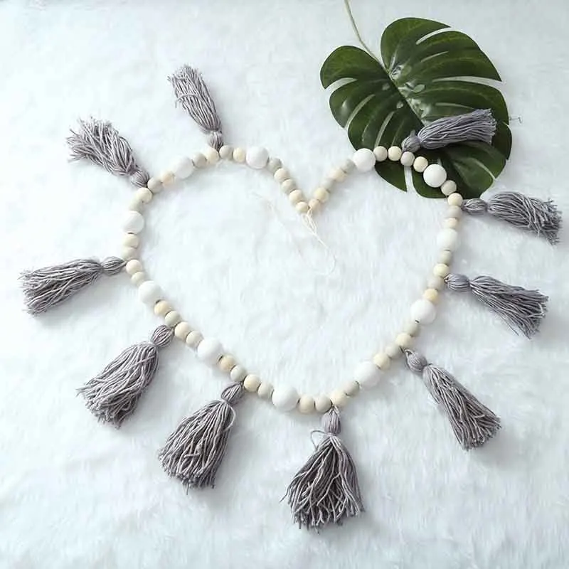 Макароны из деревянных бусин кисточкой стене висит Nordic дерева для маленьких