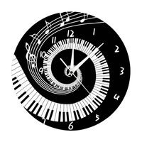 elegant piano key clock music notes wave round modern wall clock without battery black white acrylic