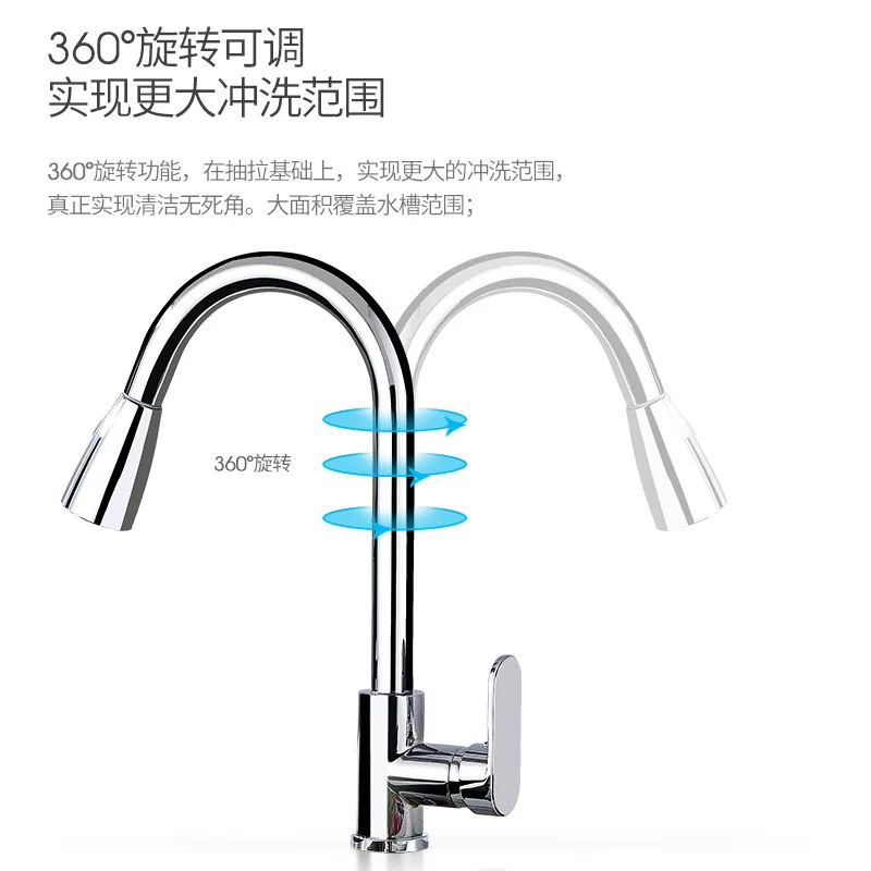 

Kitchen Water Tap Take Pull Washing Basin Water Tank Hot And Cold Mix Water Valve Faucet Full Copper Electroplate Black Water
