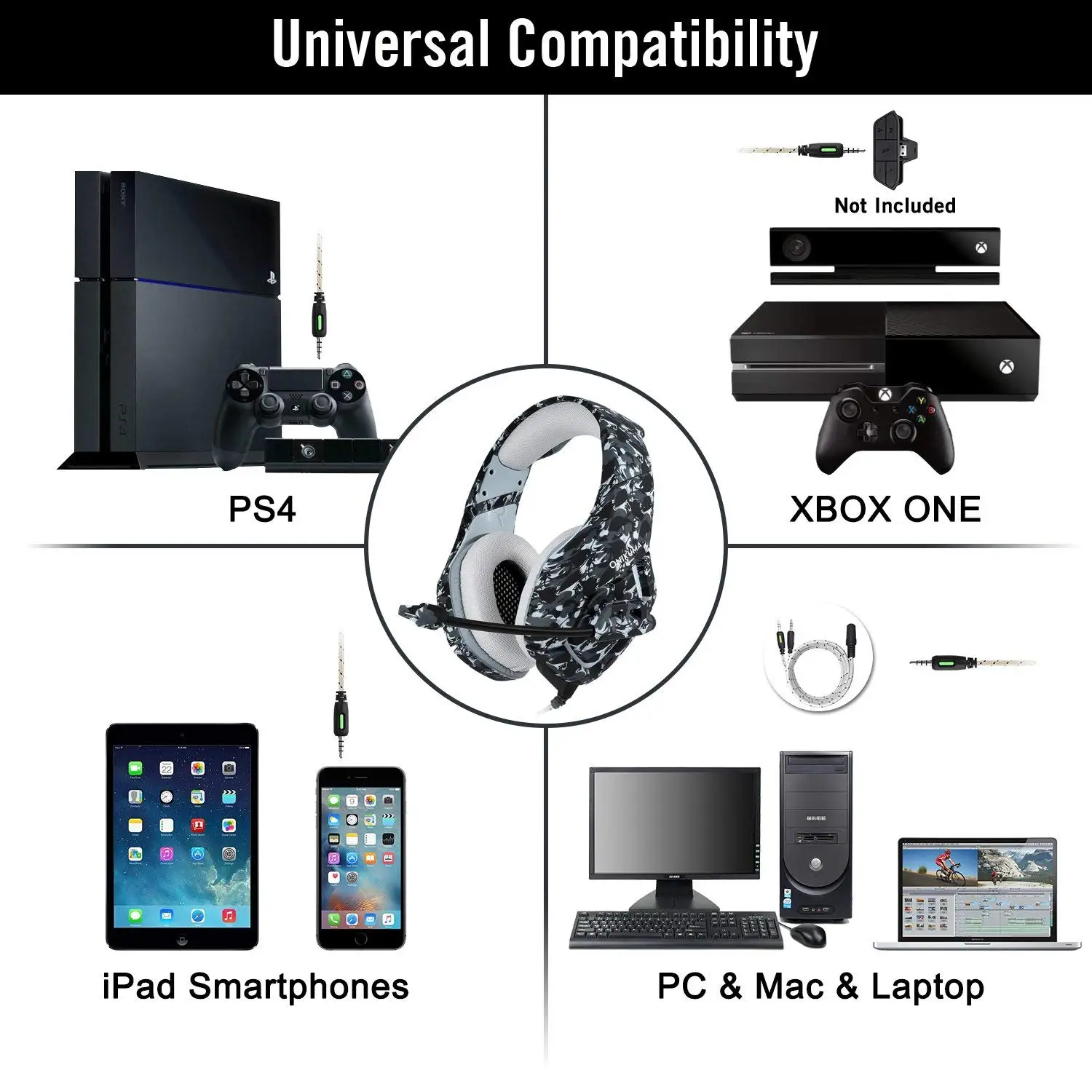 K1 игровая гарнитура PS4 casque Over Ear стерео наушники с гарнитурой микрофоном для Xbox One