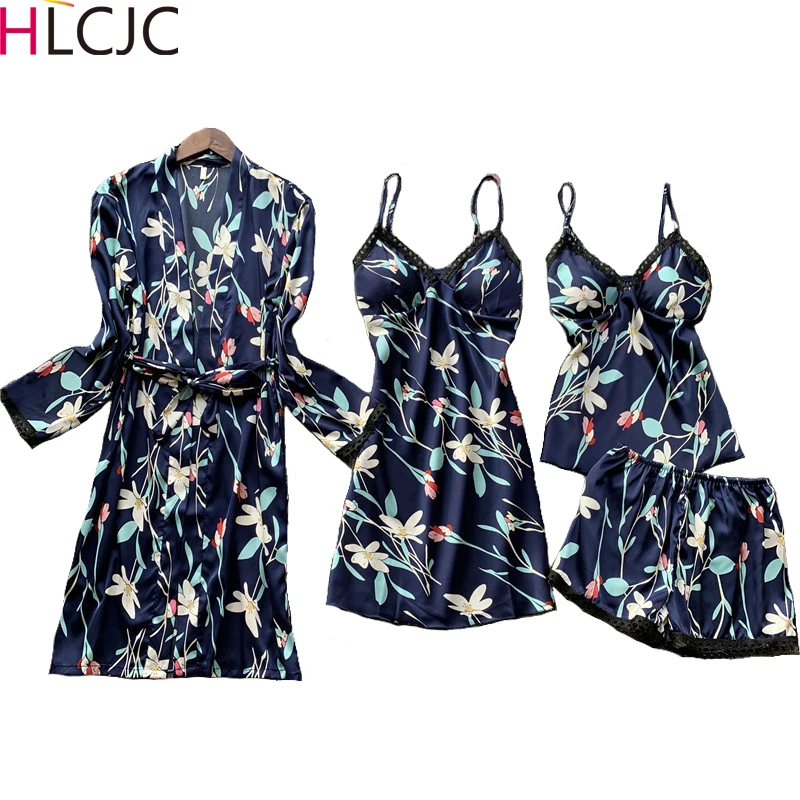 Летние женские пижамные комплекты 2020 4 шт. пижамы Женская пикантная Пижама с V