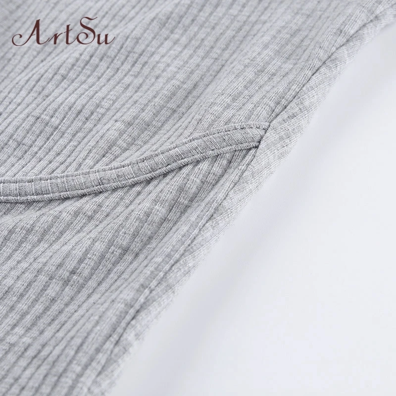 Artsu Slash Neck Romper Women 2020 Summer Jumpsuit Solid Gray Fashion Female Elastic Outfit Casual Skinny Playsuit New Clothes | Женская