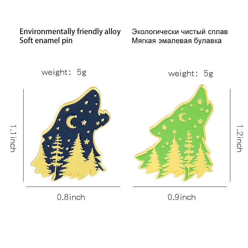

2021 New Gypsophila Wolf Head Brooch Timber Wolf Head Brooch Cute Backpack Badge Wolf Head Green Yellow Woods Brooch Lapel Pins