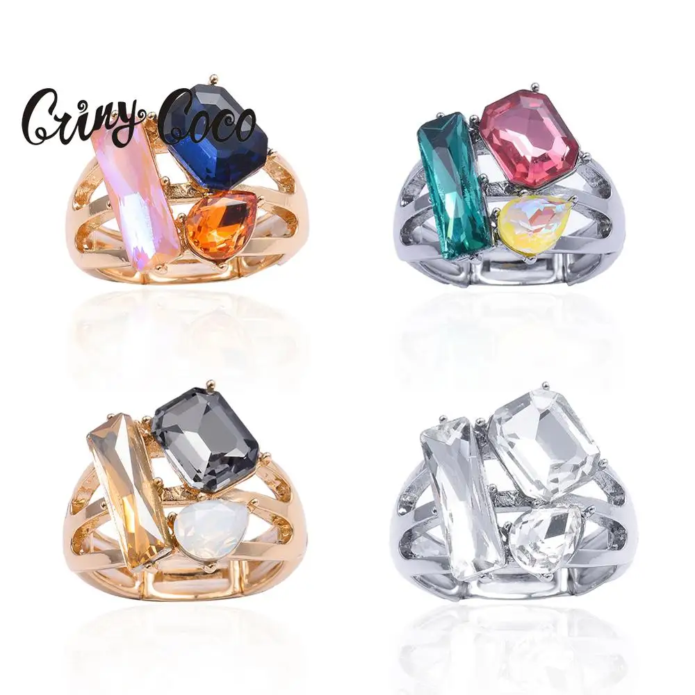 Женские кольца Cring Coco модные регулируемые розового цвета с крупными кристаллами